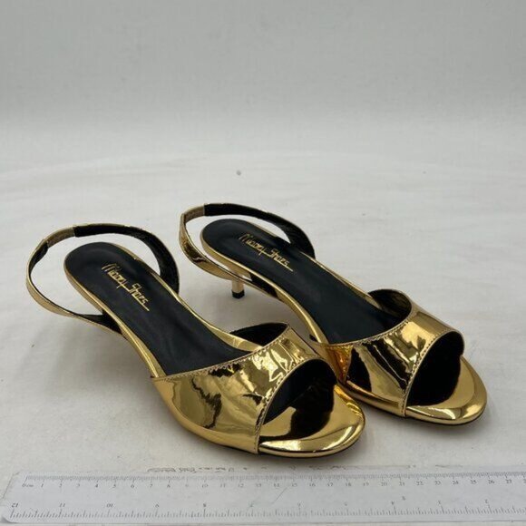 Milooey Gold Slingback Kitten Heels Elegant Peep Toe Single Strap Sandals - Picture 3 of 7